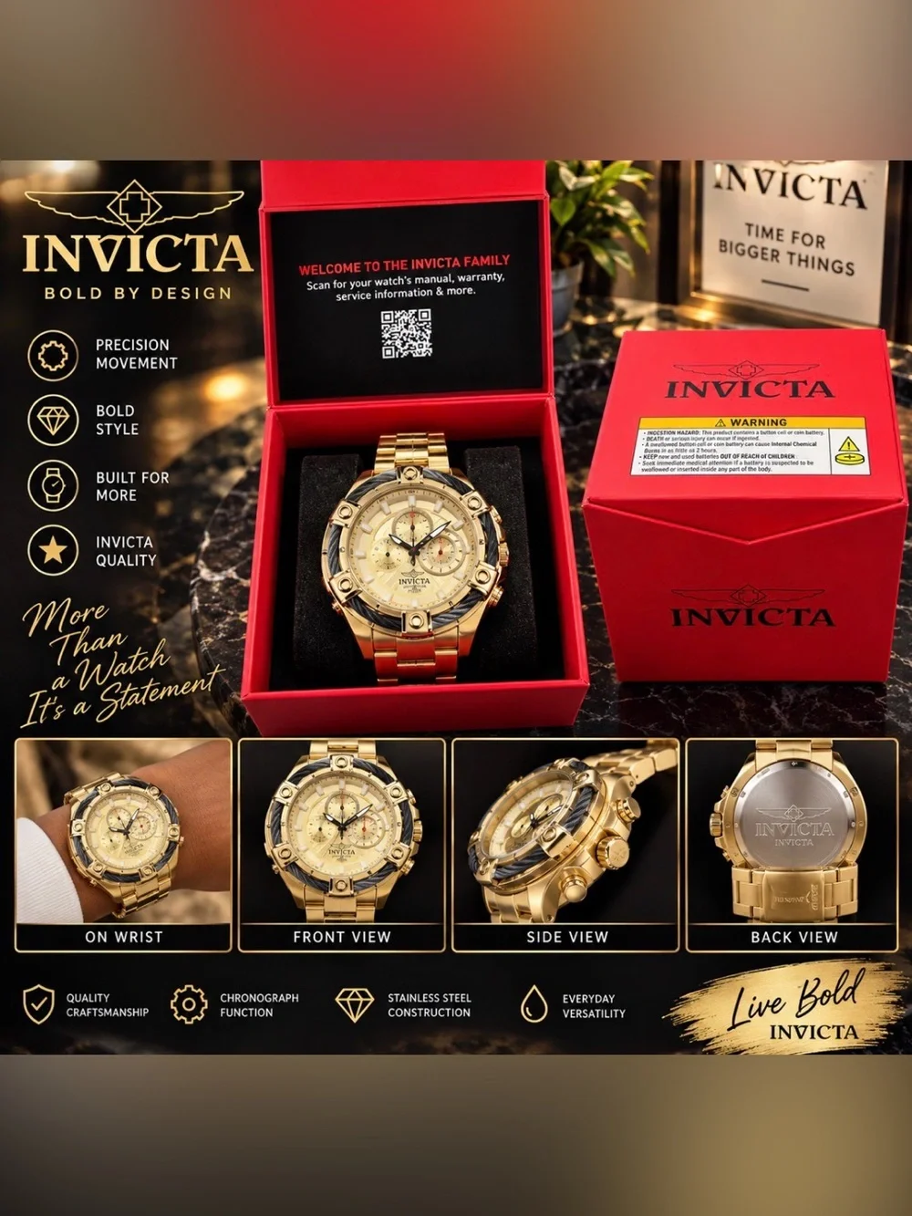 Invicta Gold Tone Men's Chronograph Watch